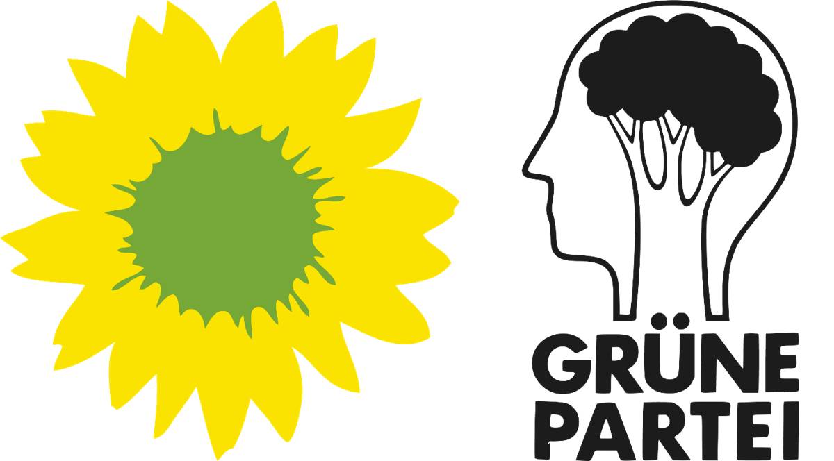 The 1990 GDR's Green Party logo (right) soon gave way to the catchier West-German symbol, to the left.