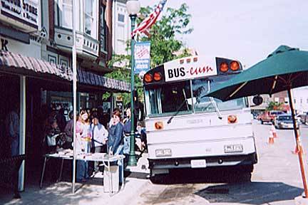 The BUS-eum being shown in Southcentral Iowa on its “maiden voyage”, late spring-early summer 2004.