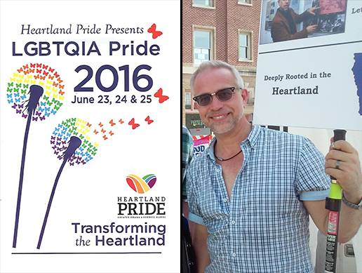 Michael speaking at the Iowa State Fair (left) and campaigning at Gay Pride in Des Moines, summer 2016.